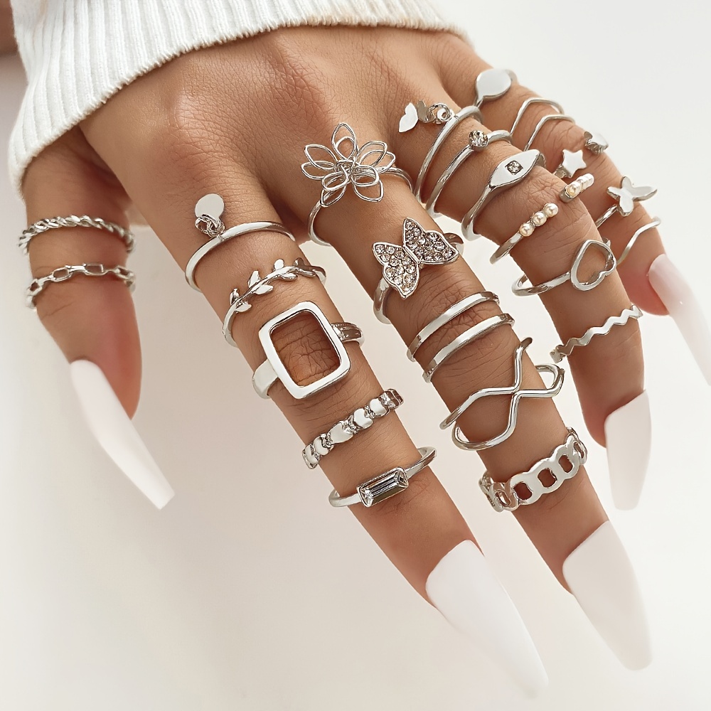 Ring Set Finger Rings Women Girl Gift | Women Knuckle Fashion Rings -  Fashion Crystal - Aliexpress