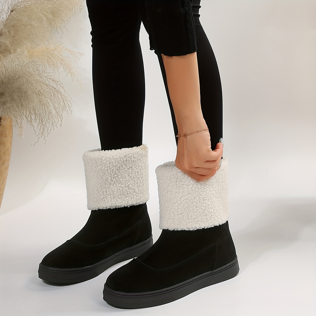 Womens Warm Faux Fur Lined Slip On Boots - Temu