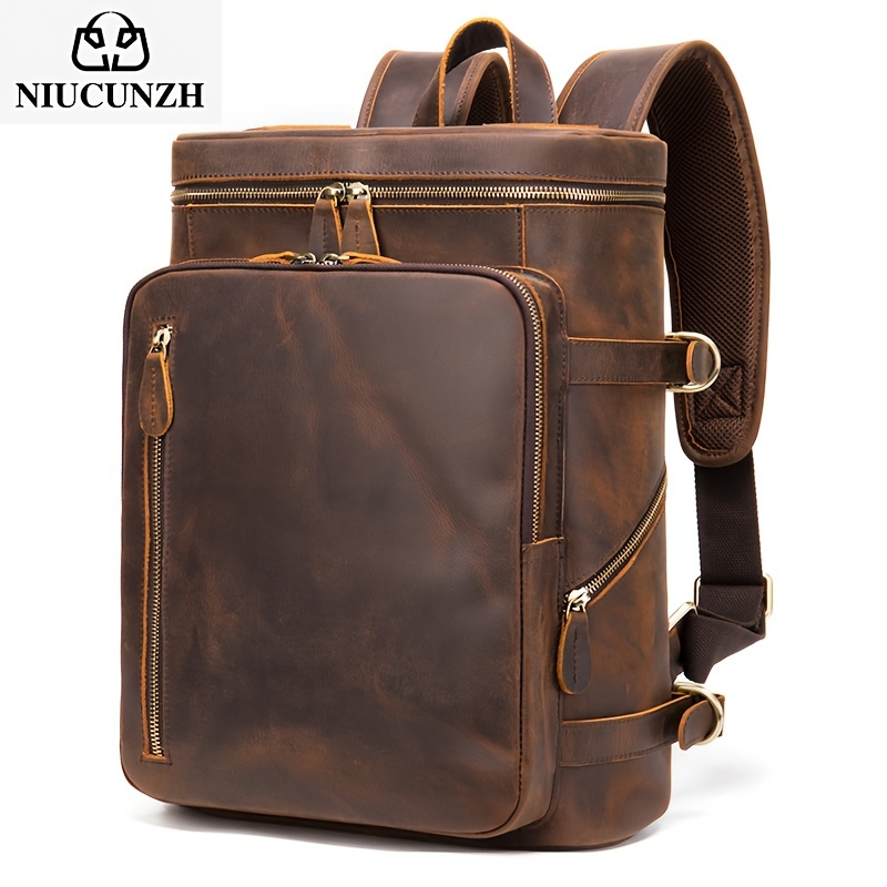 NIUCUNZH Men's Vintage Genuine Leather Backpack Outdoor Travel Backpack  Laptop Bag, Ideal choice for Gifts