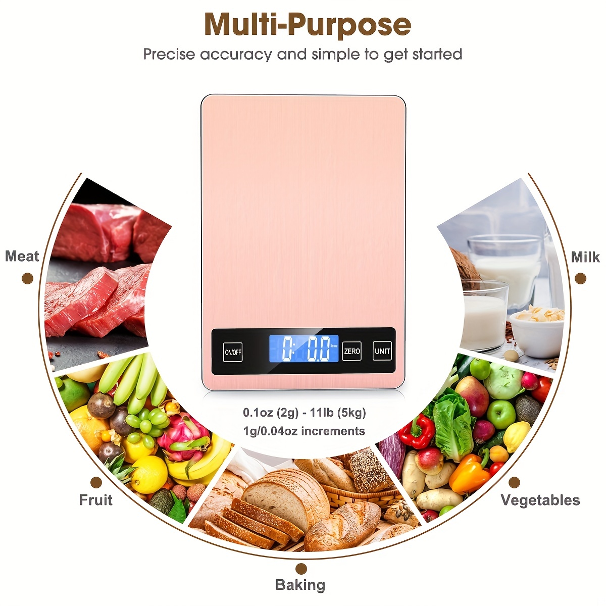 Mik-Nana Food Scale, 11lb Digital Kitchen Scale Weight Grams and Oz for  Baking Cooking, 1g/0.04oz Precise Graduation, Waterproof Tempered Glass  Platform