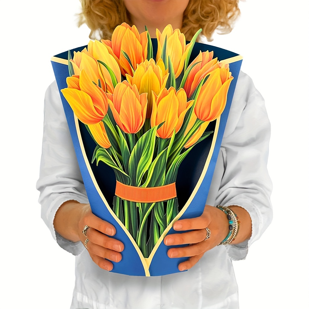 Cartes Pop Up En Papier Tulipes Jaunes 3048 Cm Taille Réelle Pour Toujours Bouquet De Fleurs