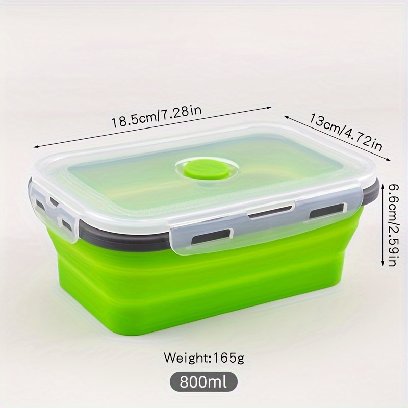 1pc, Portable Folding Lunch Box, Grey Edge Green Rectangular Foldable  Silicone Lunch Box, Fresh-keeping Box, Bento Box, Apartment Essentials,  College