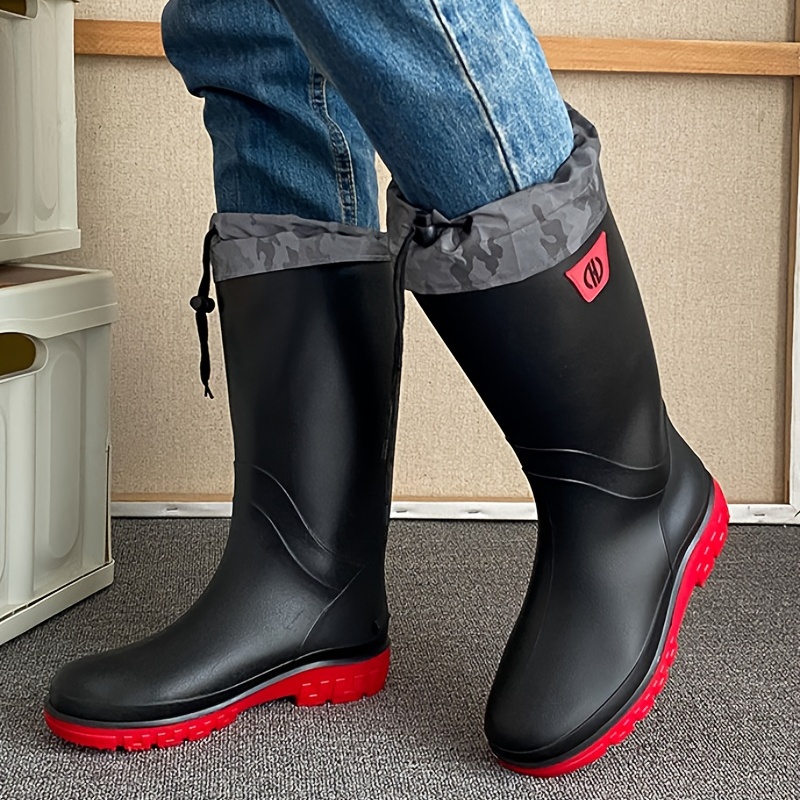 Solid High Top Rain Boots For Men Waterproof Anti Slipping Rubber