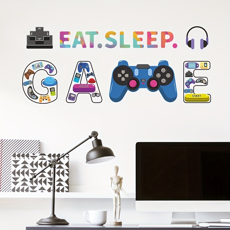 Gamer Room Decal Sticker: Eat Sleep Game For Gamer Bedroom Playroom Decorations