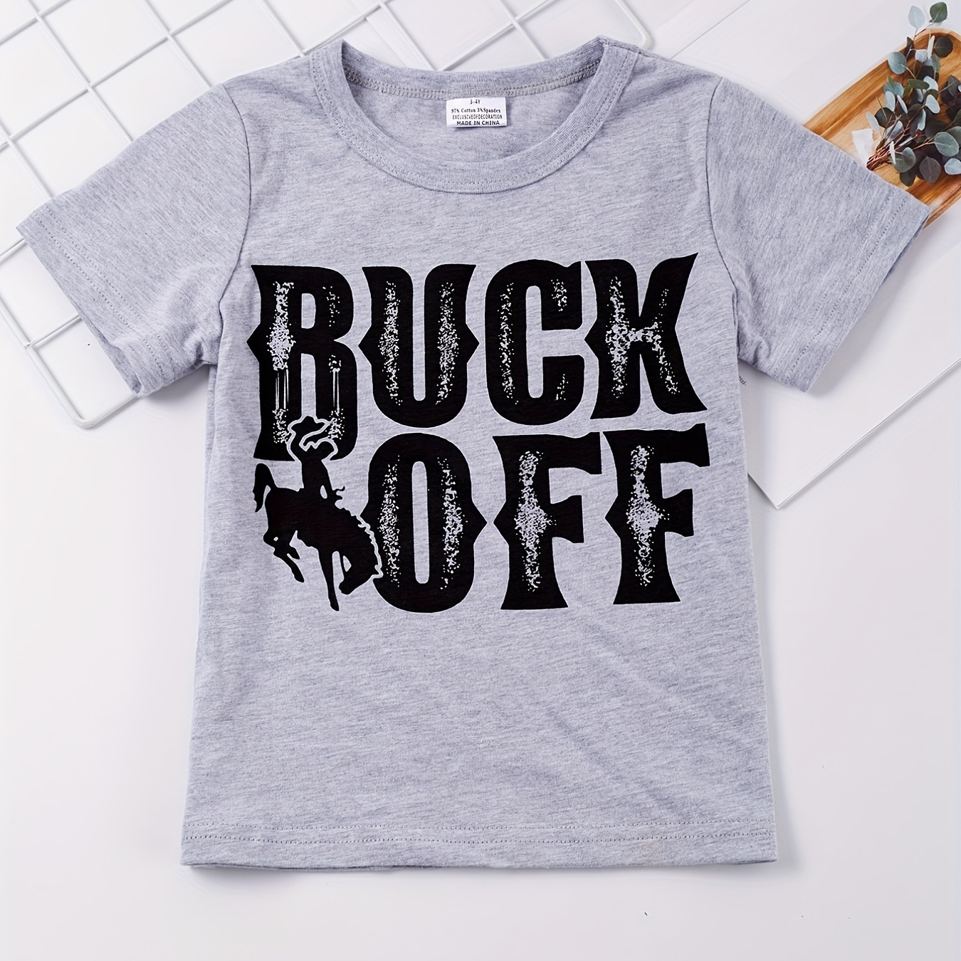 

buck Off" Cowboy Riding Horse Print Round Neck T-shirt Tees Tops Casual Soft Boys And Girls Summer Clothes