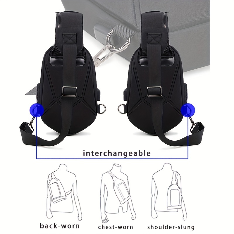 Hard Shell Sling Crossbody Bag Shoulder Bags for Men Black USB Charging  Crossbody Bags Water Repellent Casual Travel Messenger Bag