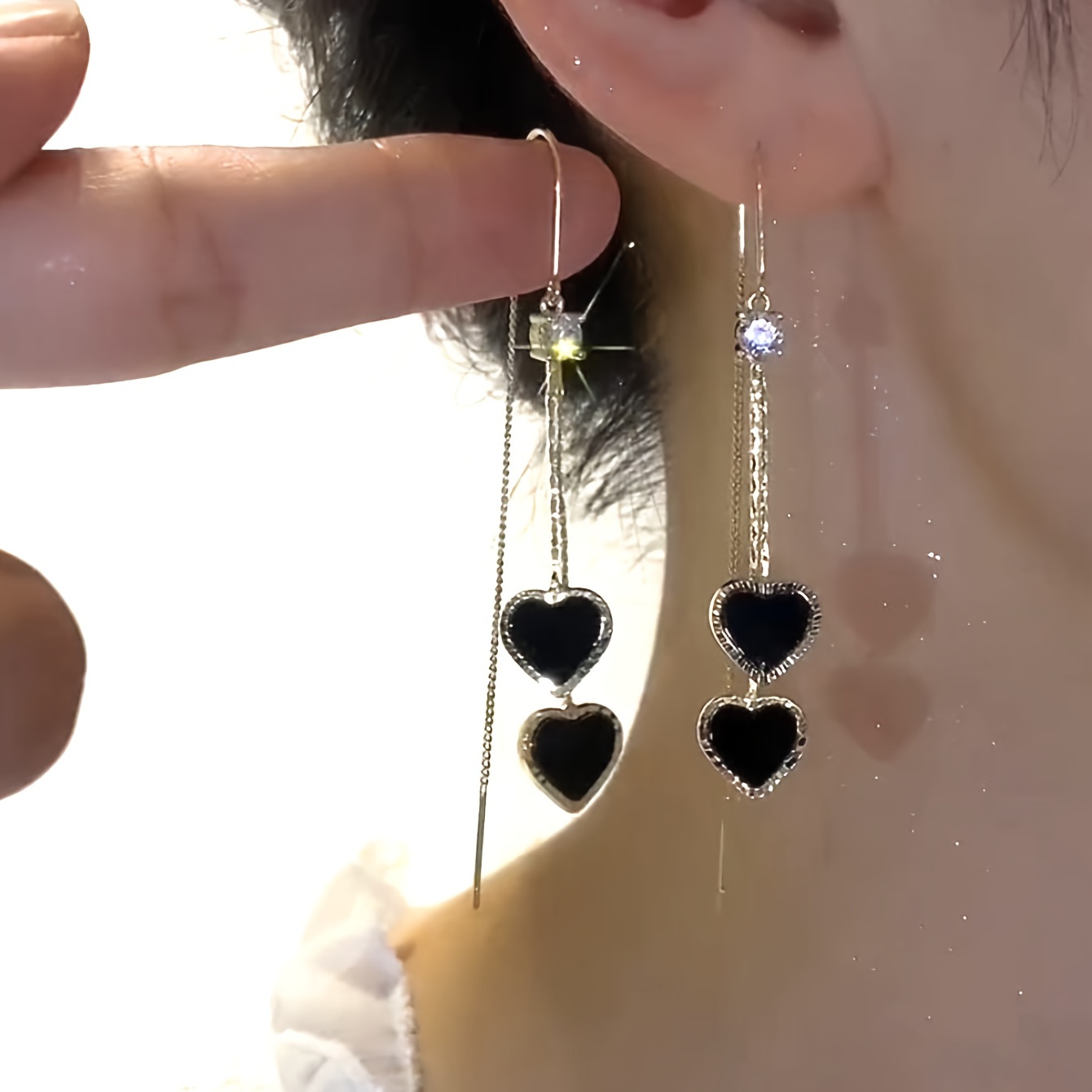 

Unique Double Black Heart Design Dangle Earrings Alloy Jewelry Vintage Elegant Style Suitable For Women Dating Earrings