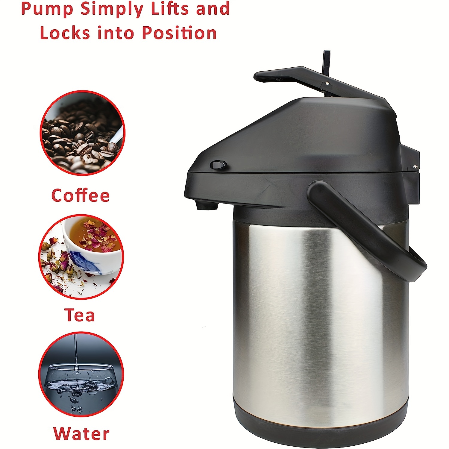 TrueCraftware 2.5 Liter/ 84 oz Stainless Steel Push Button Coffee Airpot  Glass Lined - Hot Beverage Coffee Chocolate Juice Tea Drinks Dispenser  Ideal for Large Crowds Perfect for Any Occasion - Yahoo Shopping