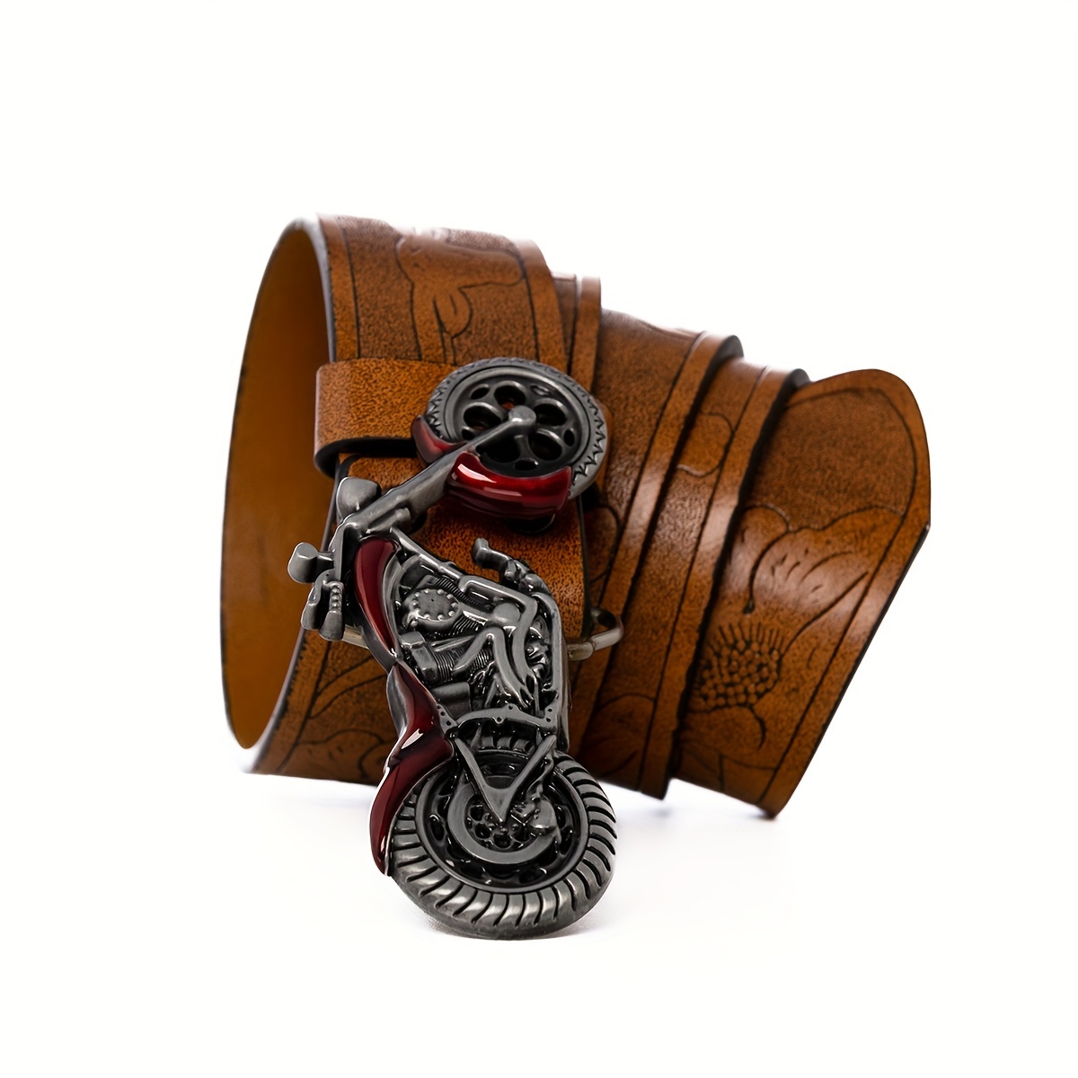 Retro Pattern Buckle Red PU Leather Men's Belt