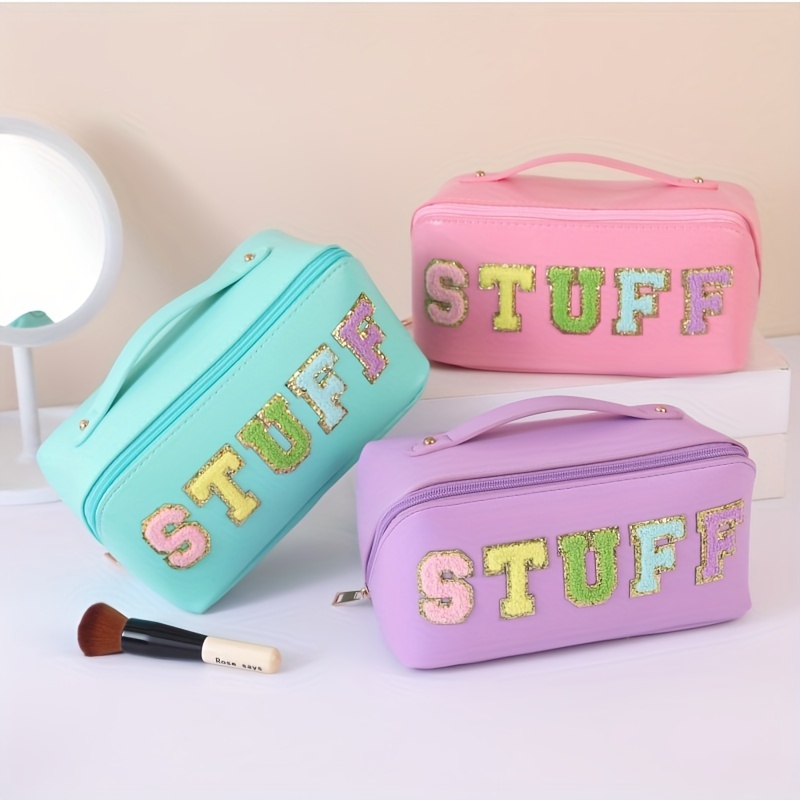 Preppy Patch Makeup Bag Chenille Letter Glam Cosmetic Pouch - Temu