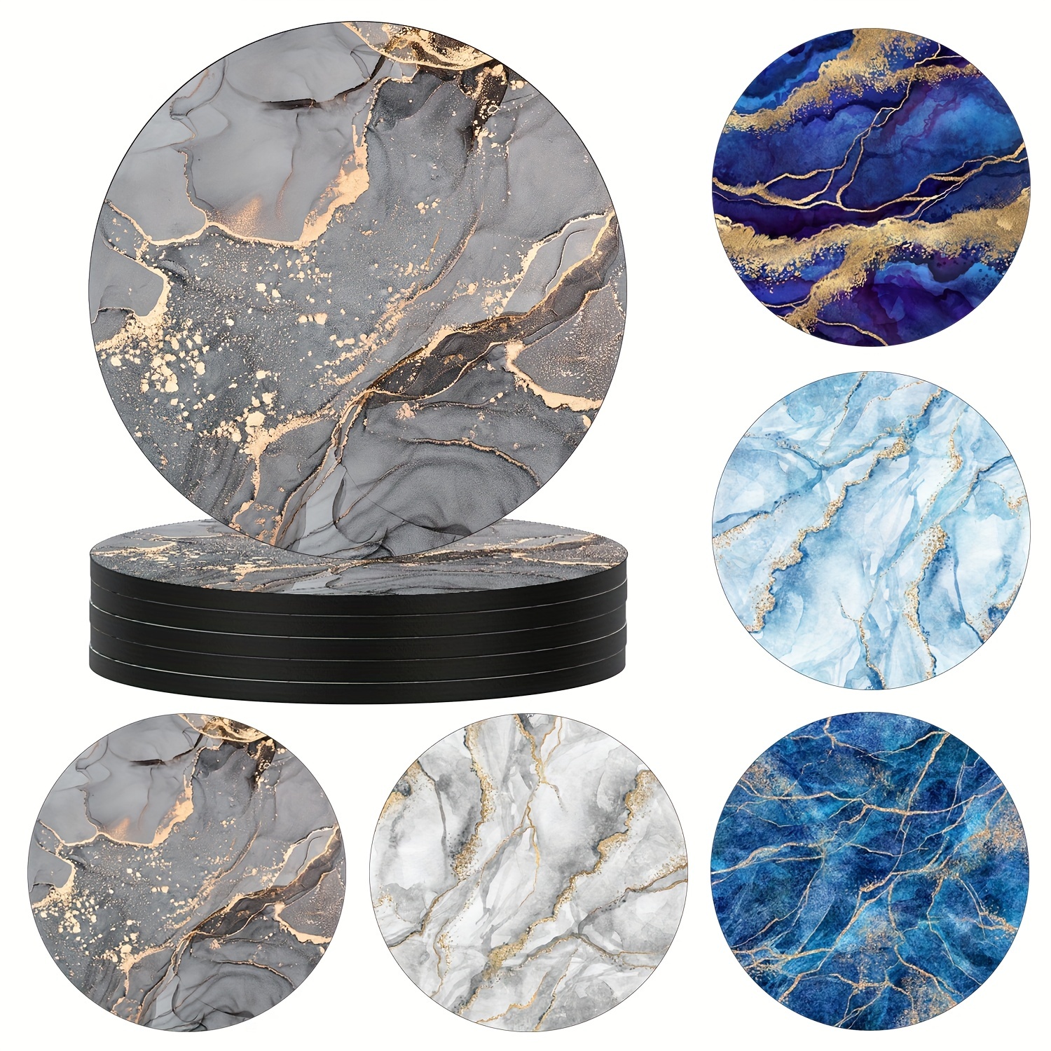 

Set Of 6 Watercolor Marbling Coasters For Drinks, 4" Round Absorbent Rubber Drink Coasters With Non-slip Backing, Cute Coasters For Cup Home Kitchen Table Decor Housewarming Gift
