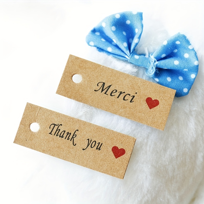 Craft Paper Tags 'HANDMADE WITH LOVE' & 'THANK YOU' Hand Made Gift Tags  3x2cm