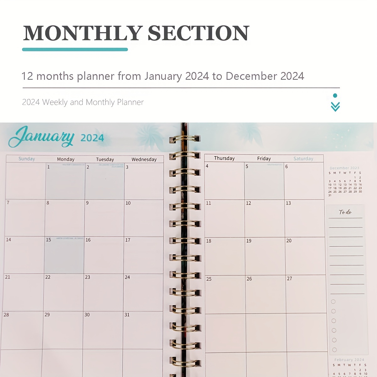 Daily Weekly & Monthly Planner 2024: From January to December - 12