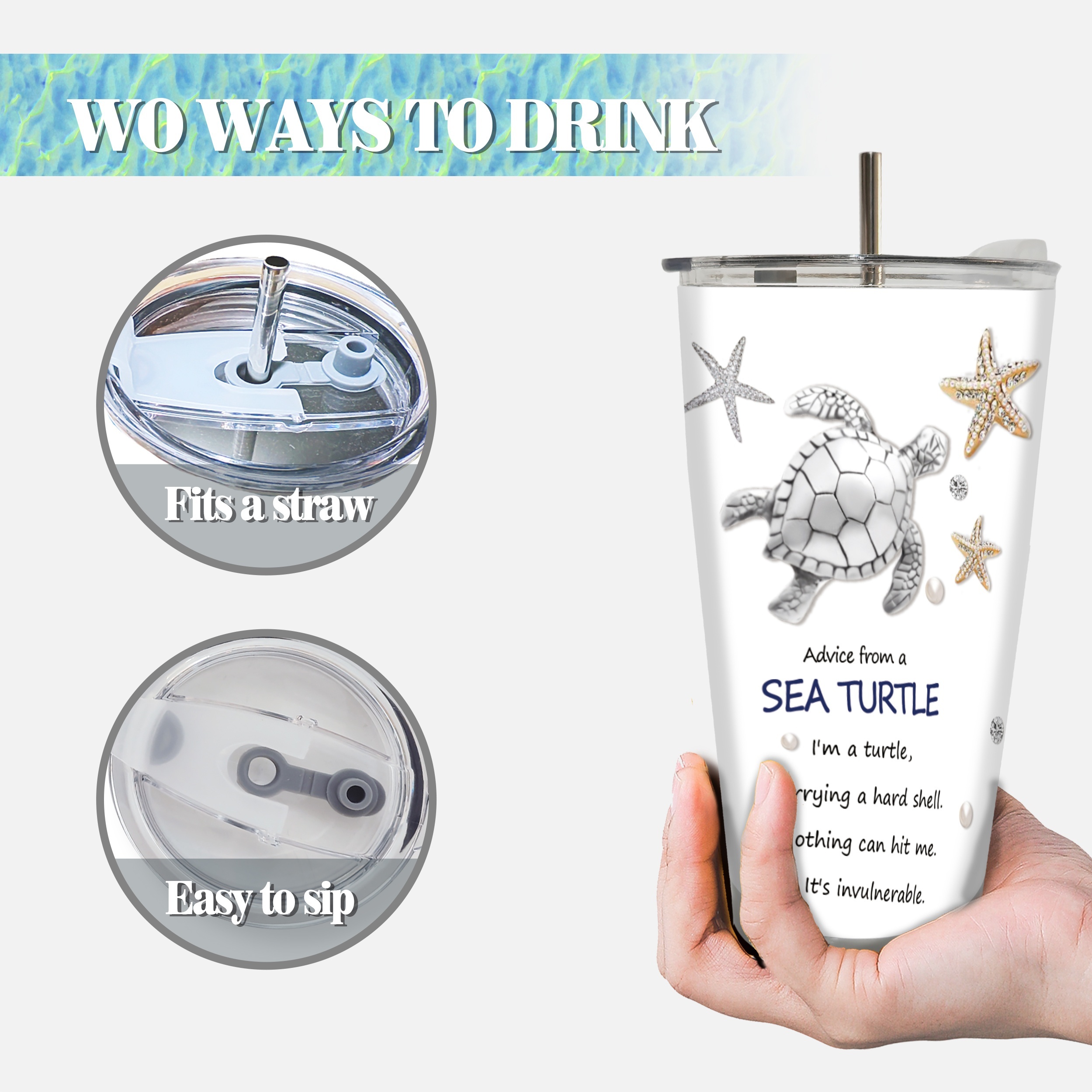 Sea Turtle 20 oz Tumbler W/ Lid & Straw