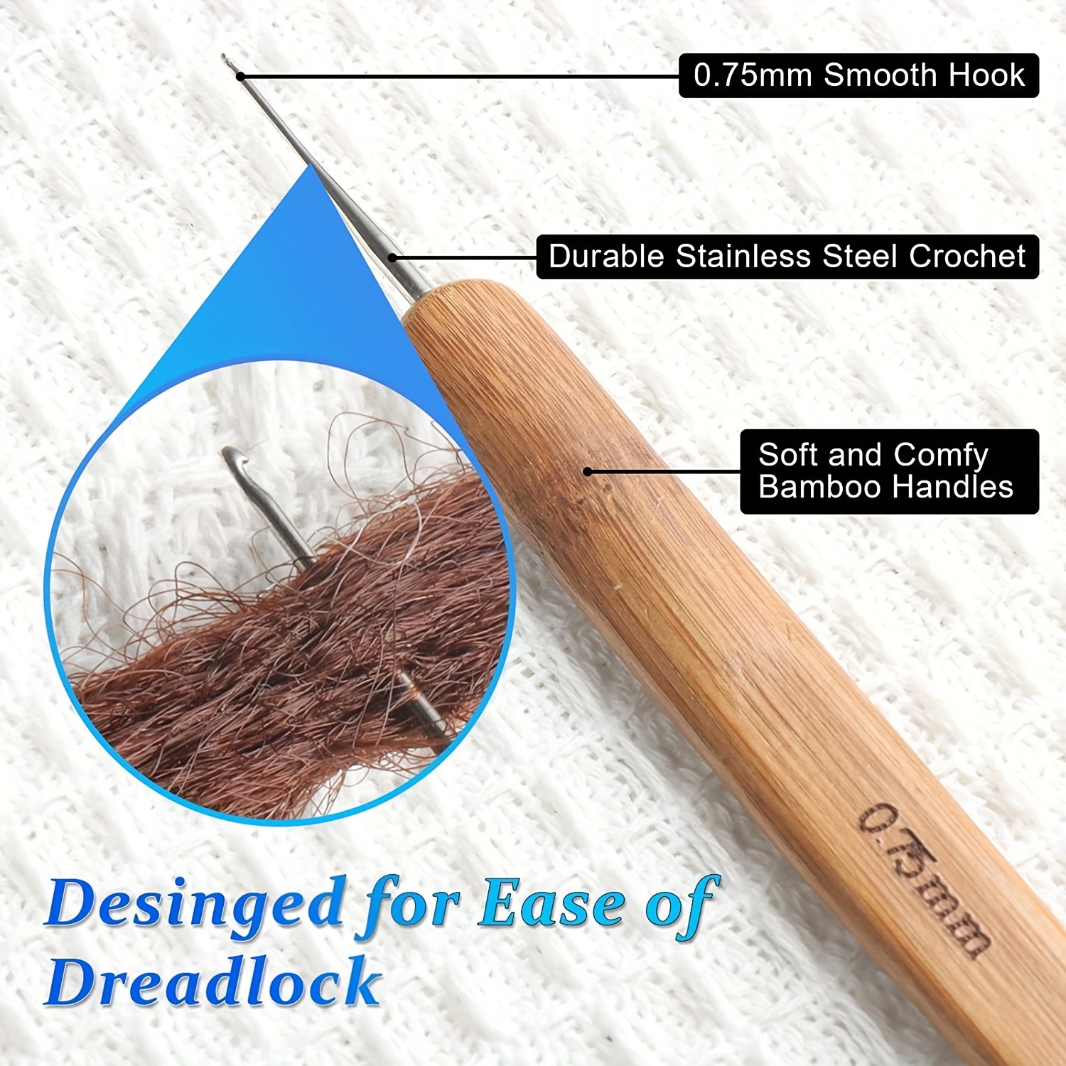 2pcs 0.5mm+0.75mm Dreadlocks Crochet Hooks, Crochet Hooks for Dreadlocks,  Dread Locks Crochet Loc Needle for Braid Craft