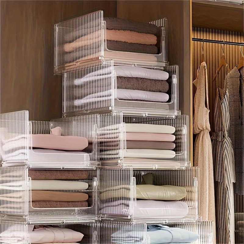 Folding Clothes Storage Box Handles Stackable Storage Basket - Temu Canada