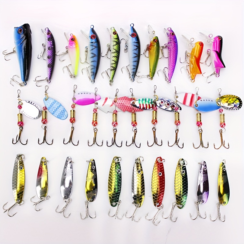 AGOOL Fishing Lures Kit Trout Lures Rooster Bait Tail Lures Spinner Baits Spoon Metal Lure Soft Baits Crankbaits Topwater Lures Variety Fishing Lures
