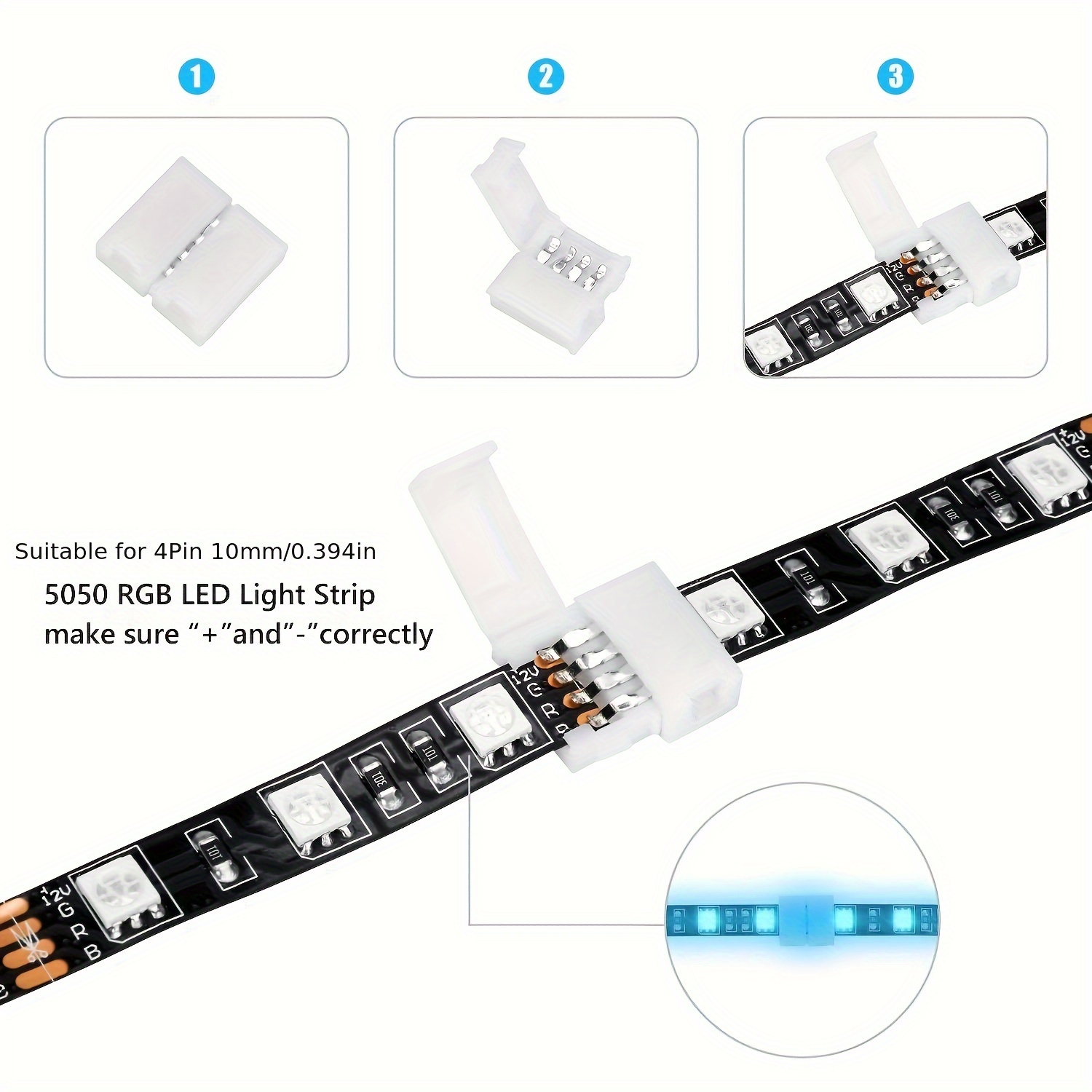 Connecteur d'Extension de Bande LED RGB 5050, 10mm, 4 Broches, 5