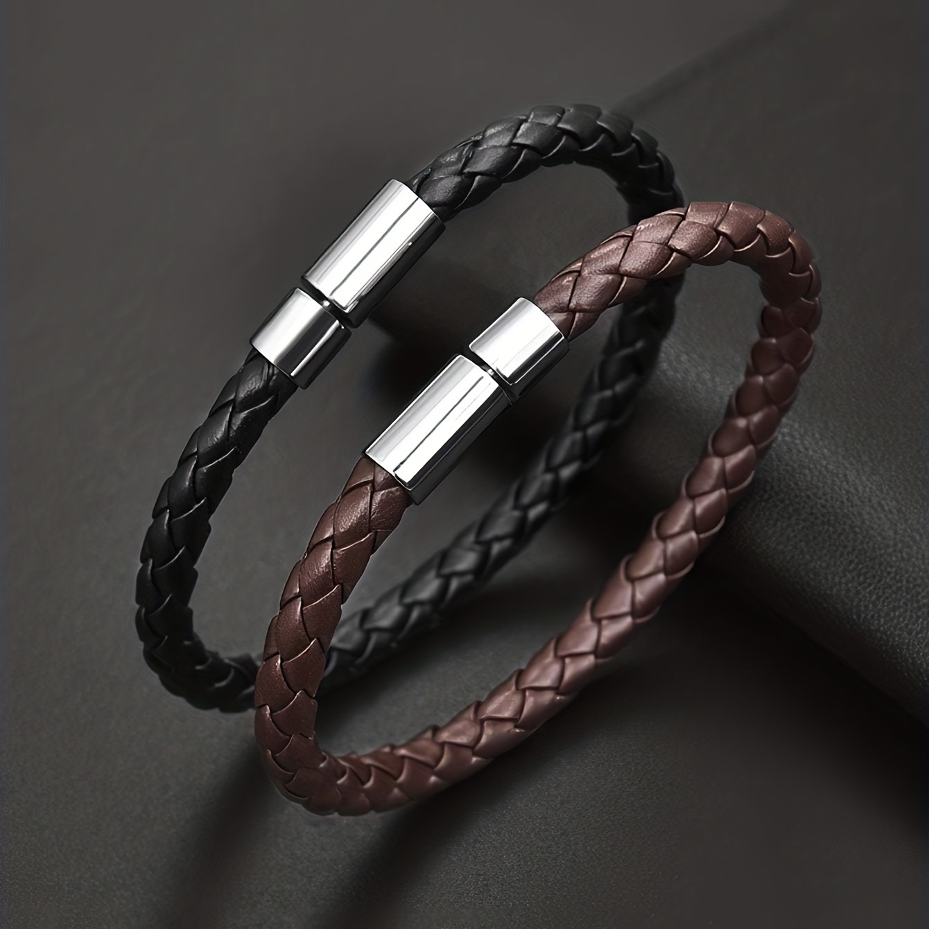 

2pcs Men's Trendy Retro Braided Detail Bracelets, Gift For Family And Friends, Holiday Birthday Gift For Boyfriends, Father's Day Gift