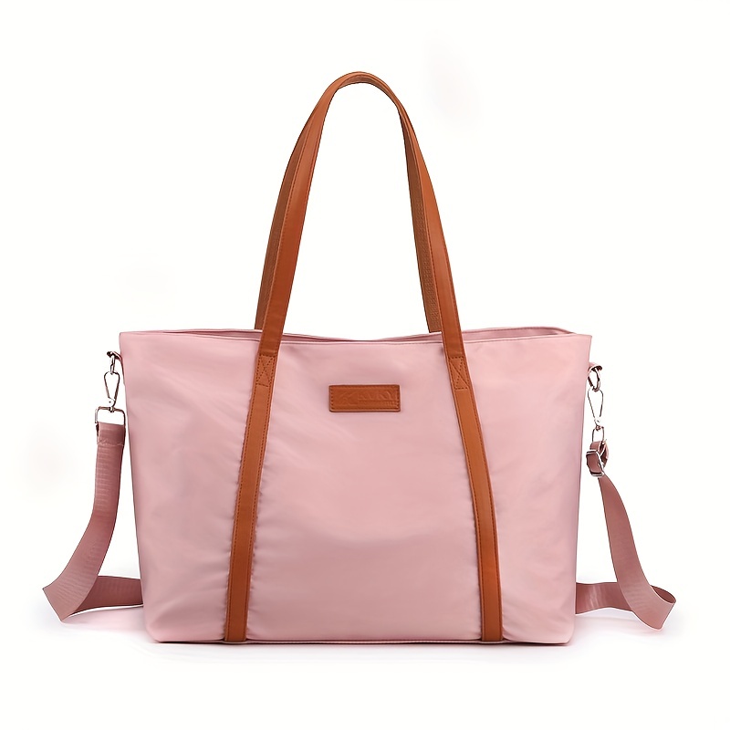 Bolso Bandolera Nylon Negro De Gran Capacidad Con Cordón Rosa Para Mujer