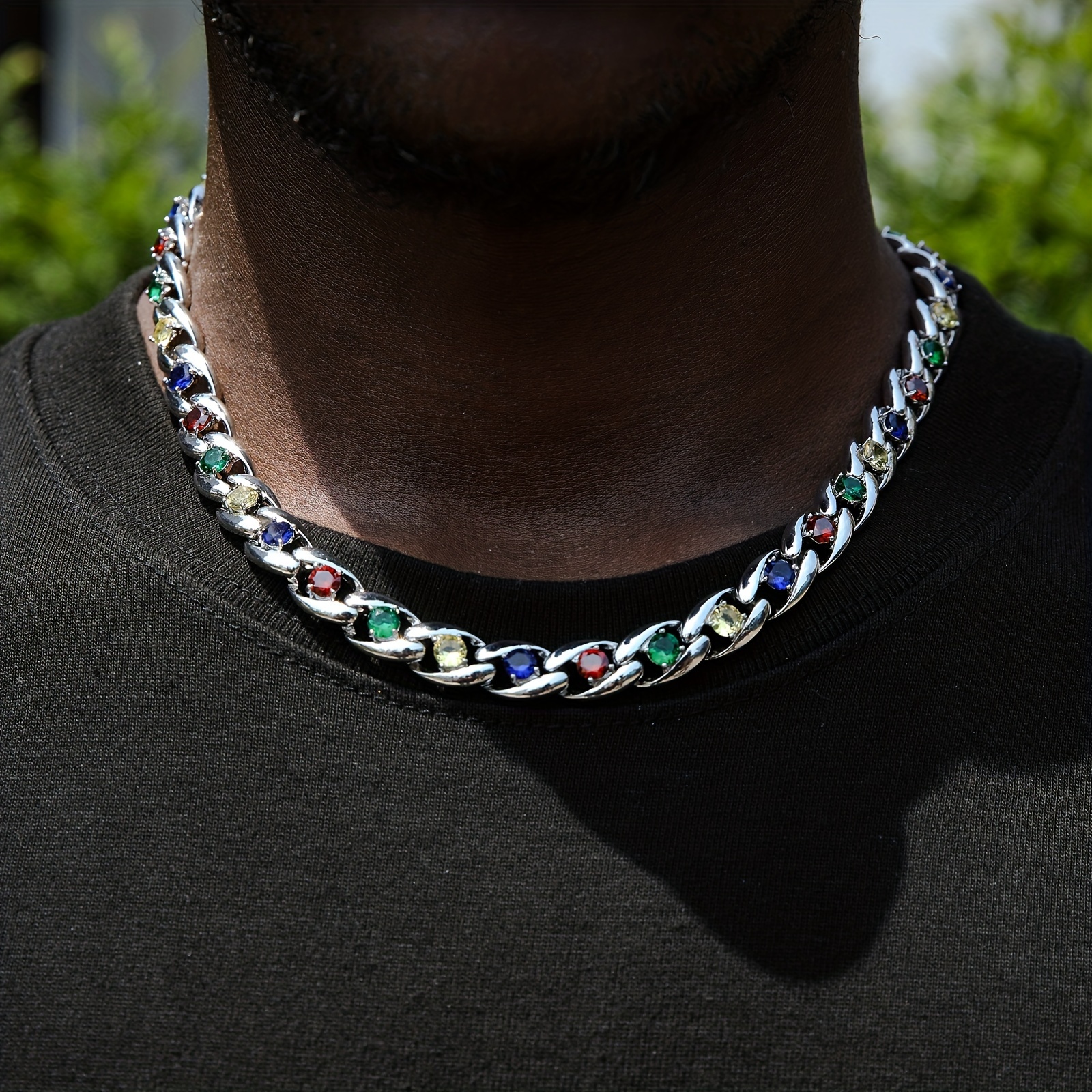 Men's Rhinestone Chain Necklace Hip hop Cuban Chain Necklace - Temu