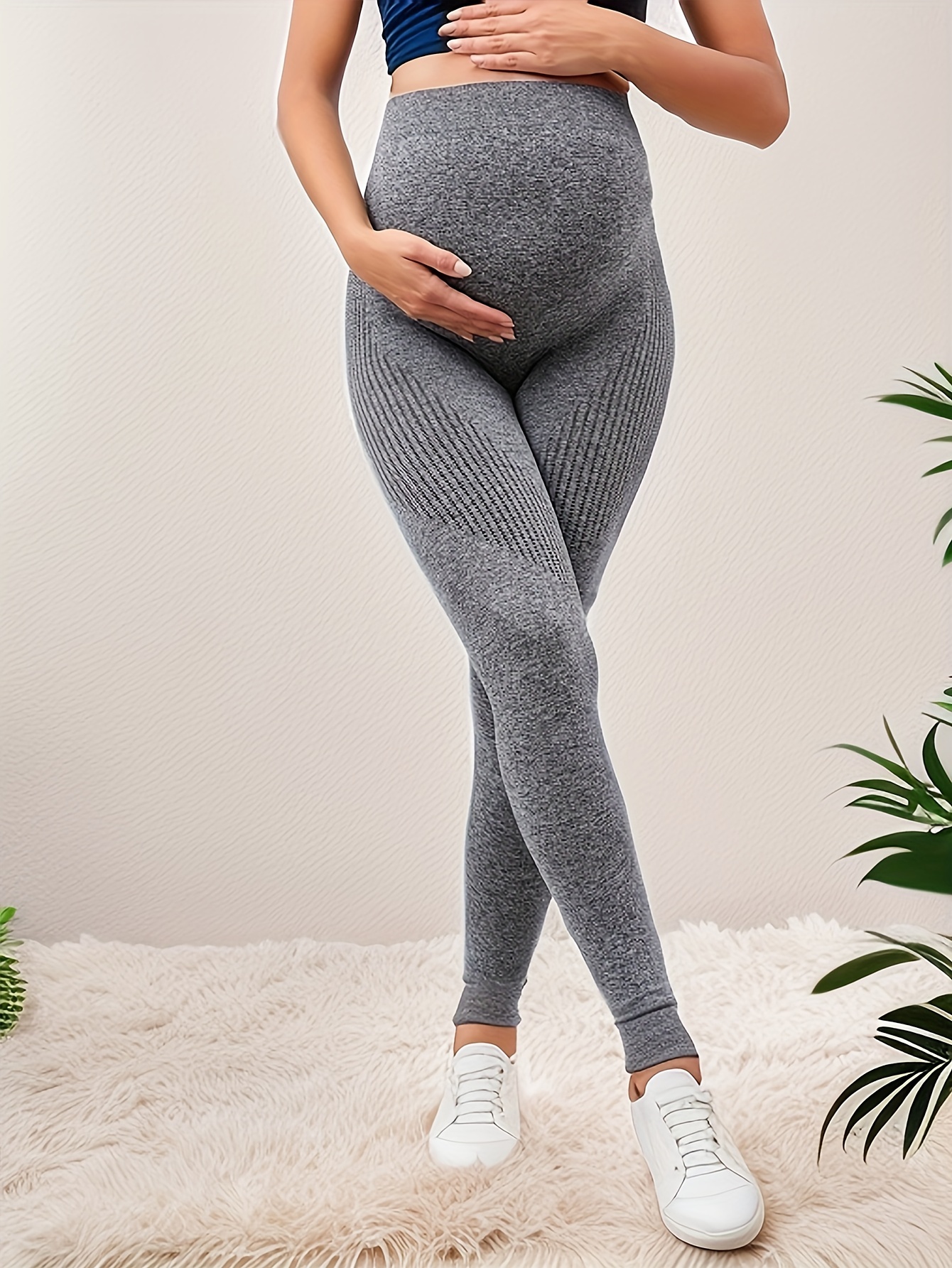 High Waisted Maternity Support Sports Leggings - Grey