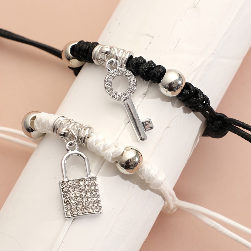 2 Piezas Pulseras Candado Moda Parejas Decoración Diaria - Temu