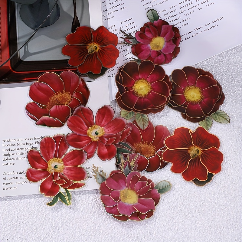 10 Retro Flower Stickers Hand Account Diy Decoration - Temu