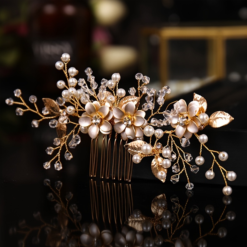 Handmade Elegant Flower Design Crystal Rhinestone Faux Pearl Wedding Bridal  Headband Tiara Hair Band Party Headpiece(33*2.5cm)
