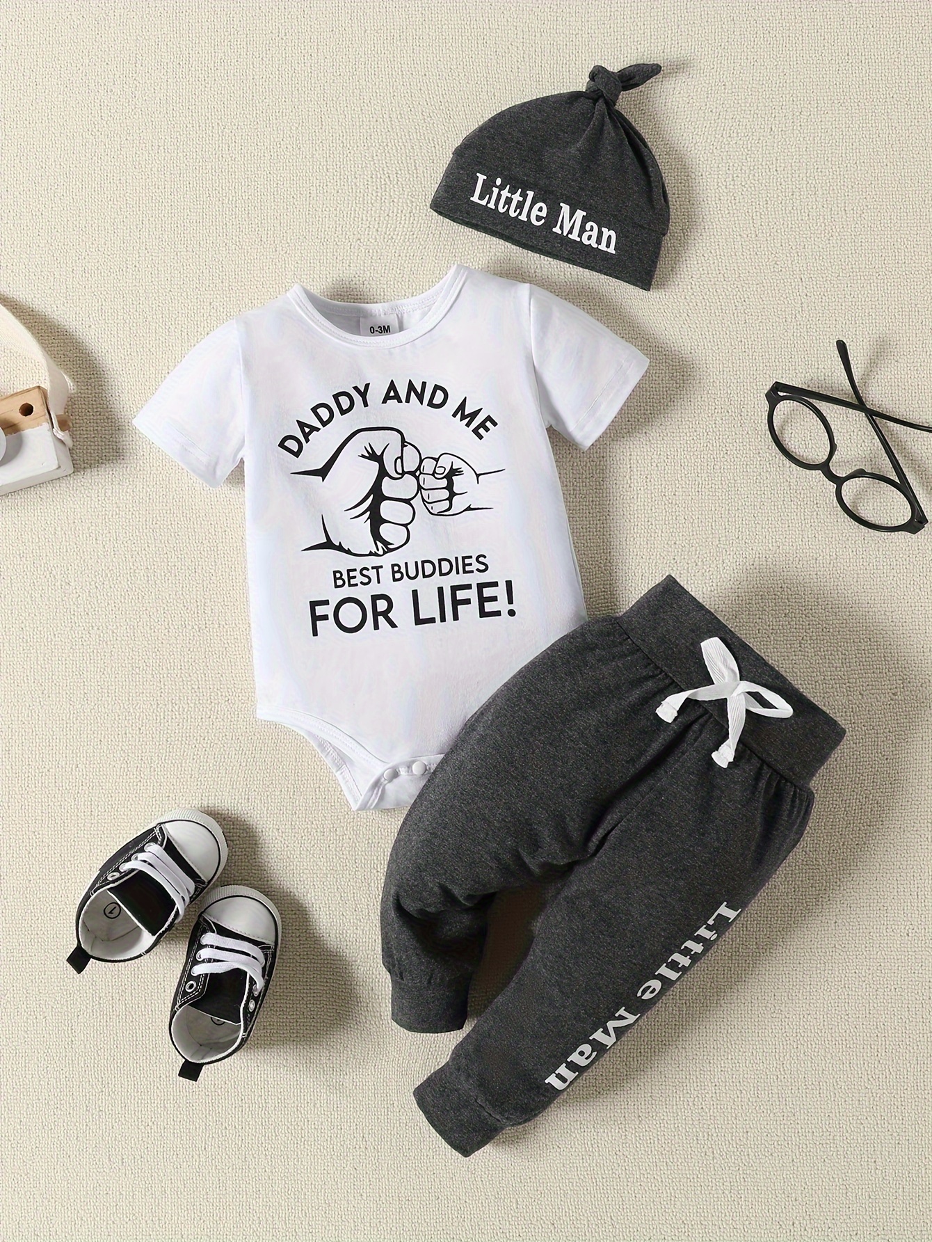 2pcs Baby's Daddy And Me, Best * For Life Print Summer Set, Short Sleeve  Bodysuit & Pants, Baby Boy's Clothing, As Gift