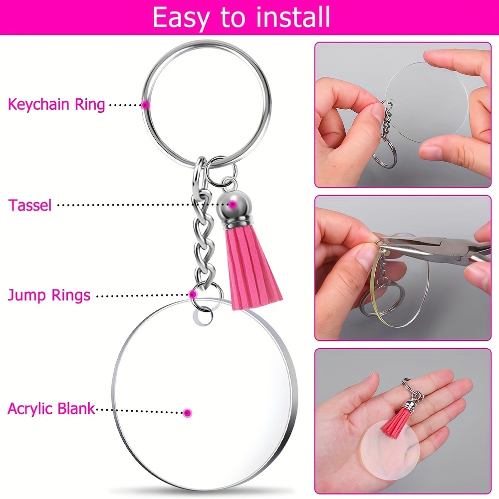 120 pcs Acrylic Keychain Blank with Key Rings: Tassels Key Chain for Craft  Bulk Keychain Rings Acrylic Keychain Blanks Rings Key Chain Kit Silver