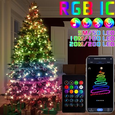 Christmas RGBIC String Light Smart Bluetooth LED Garlands USB App Control Xmas Tree Decoration Outdoor Waterproof Fairy Lights