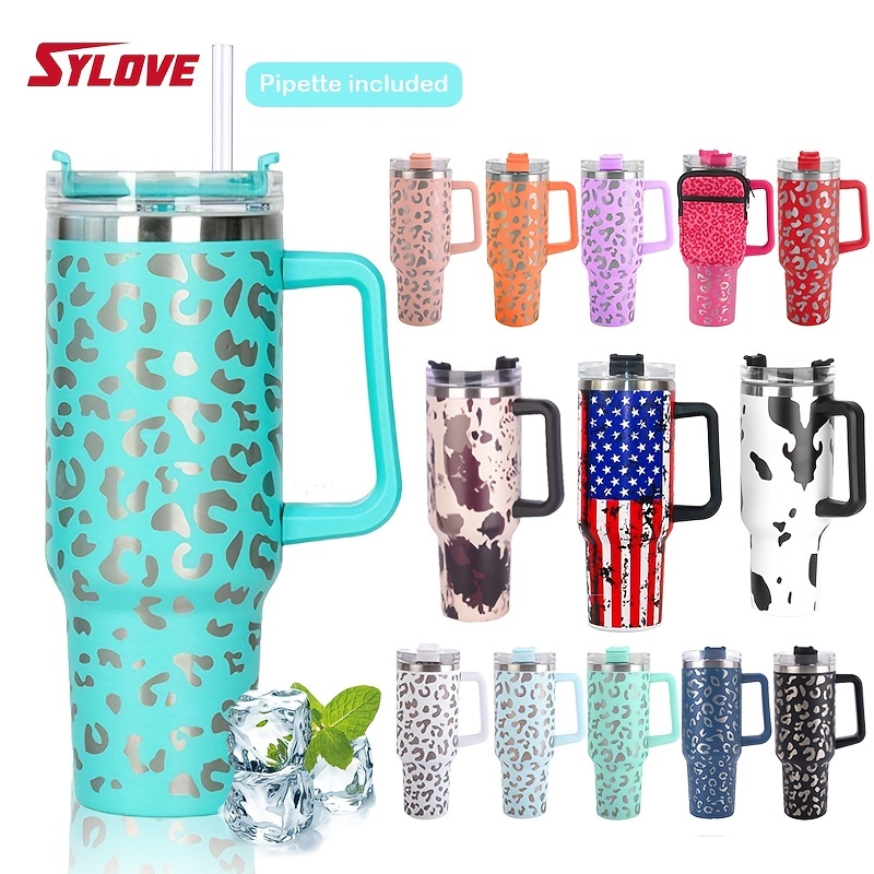 

1pc Large Capacity Stainless Steel Water Bottle With Leopard Print Design - Leakproof And Insulated Tumbler With Lid And Straw For Outdoor Activities - Perfect Gift For Men, Women, And Holidays