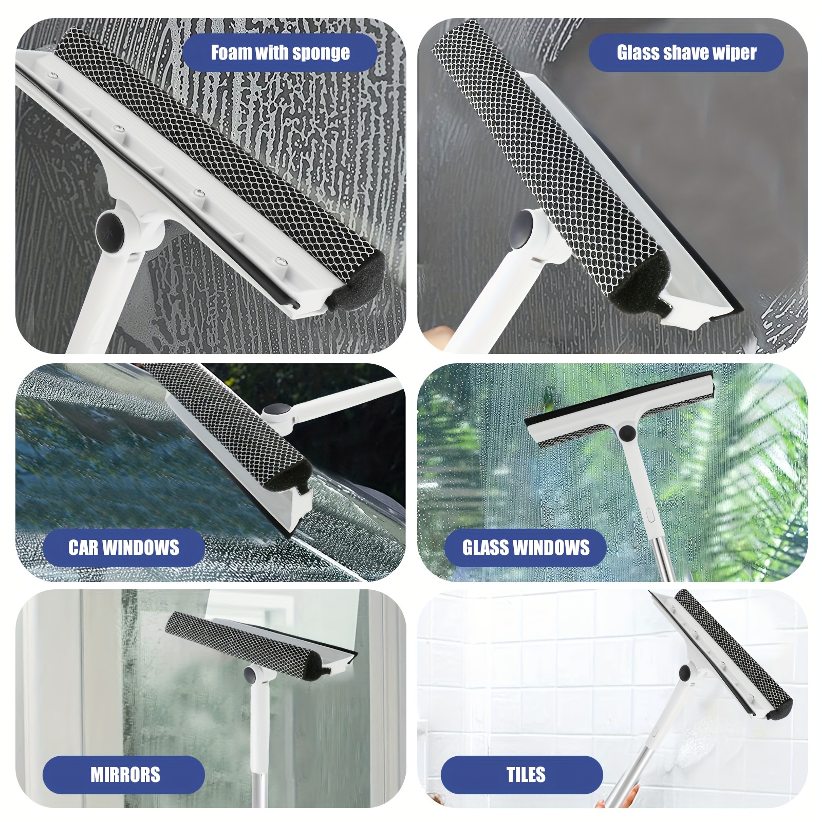 Glass Cleaning Tool Double-sided Telescopic Rod Window Cleaner Mop Squeegee  Wiper Long Handle Rotating Head Brush