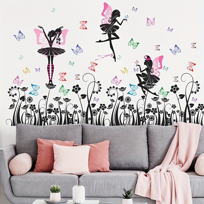 Stickers Muraux Enfants Fée Autocollant Mural Champignon Fleurs Décoration  Murale Chambre Enfants Bébé Pépinière,Multicolore,4