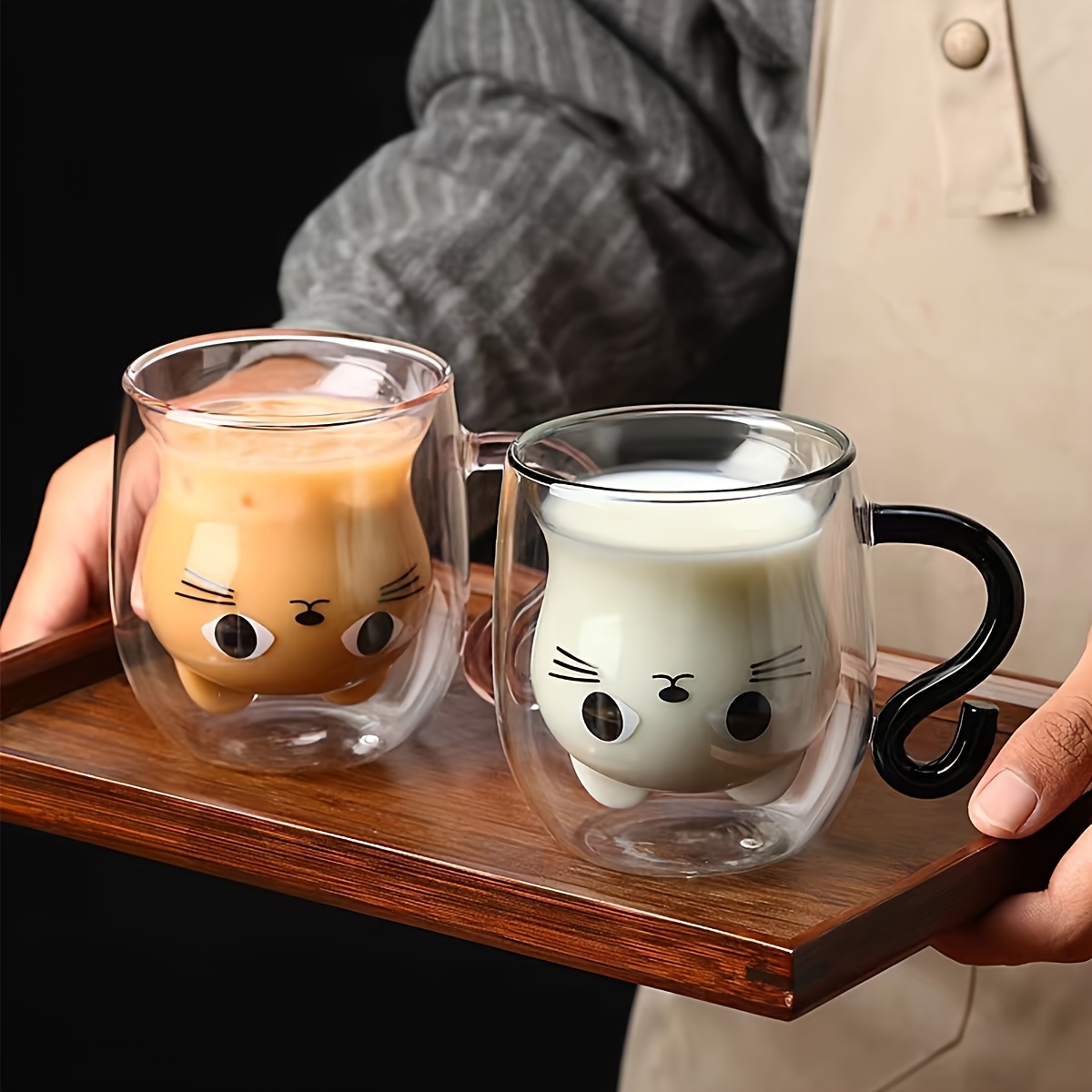 

1pc - 300ml Creative Cat Double Walled Glass Cup - Novelty Cat Tail Handle - Cartoon Cute Cat Coffee Cup - Couple Cup - Handmade - Milk Cup - Girl Creative Gift - Home Breakfast Cup