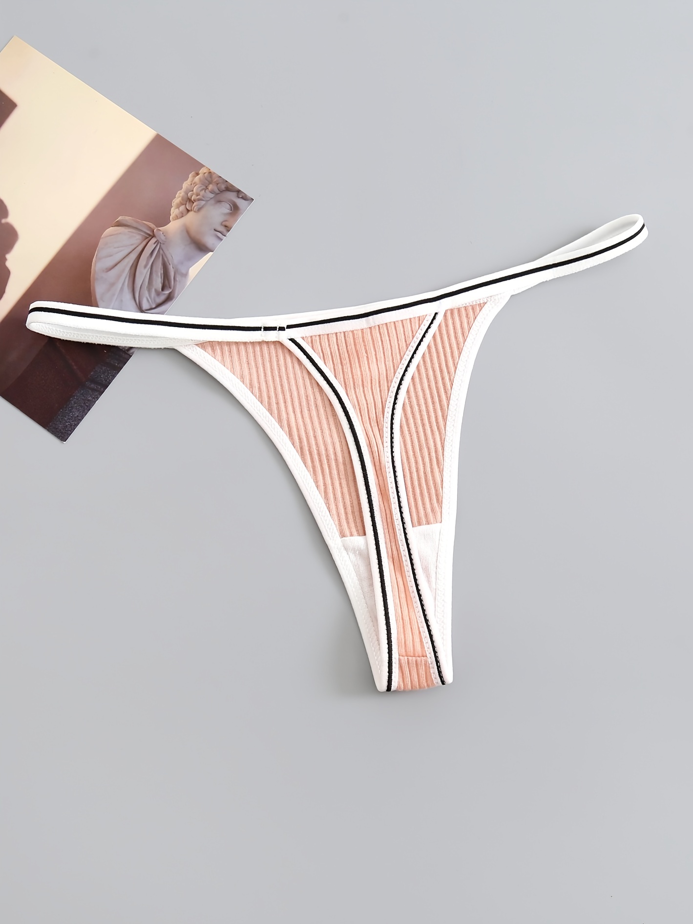 6 Pcs Seamless Ribbed Thongs, Soft & Comfy Low Waist G-String Panties,  Women's Lingerie & Underwear