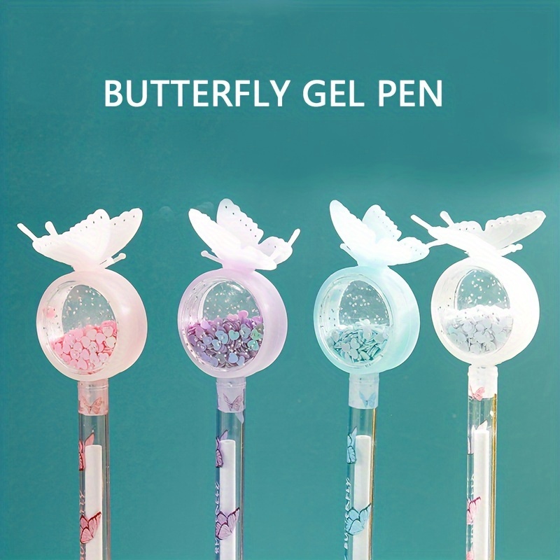 3C4G THREE CHEERS FOR GIRLS - Butterfly Glitter Pouch & Colored Gel Pen Set  - 10 Color Gel Pens for Kids, 2 Butterfly Writing Pens for Kids & Sequin