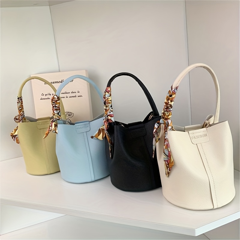 Trendy Irregular Plaid Bucket Bag, Silk Scarf Chain Solid Color Shoulder Bag,  Perfect Crossbody Bag For Daily Use - Temu