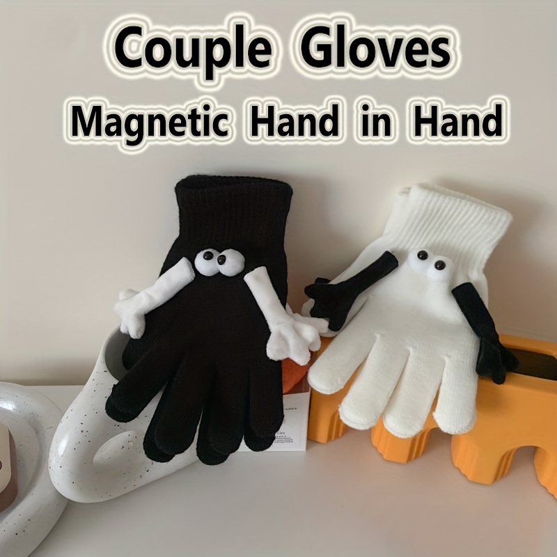 1 ペア面白い 3D 磁気手持ち人形肥厚ニット手袋 冬のアウトドア