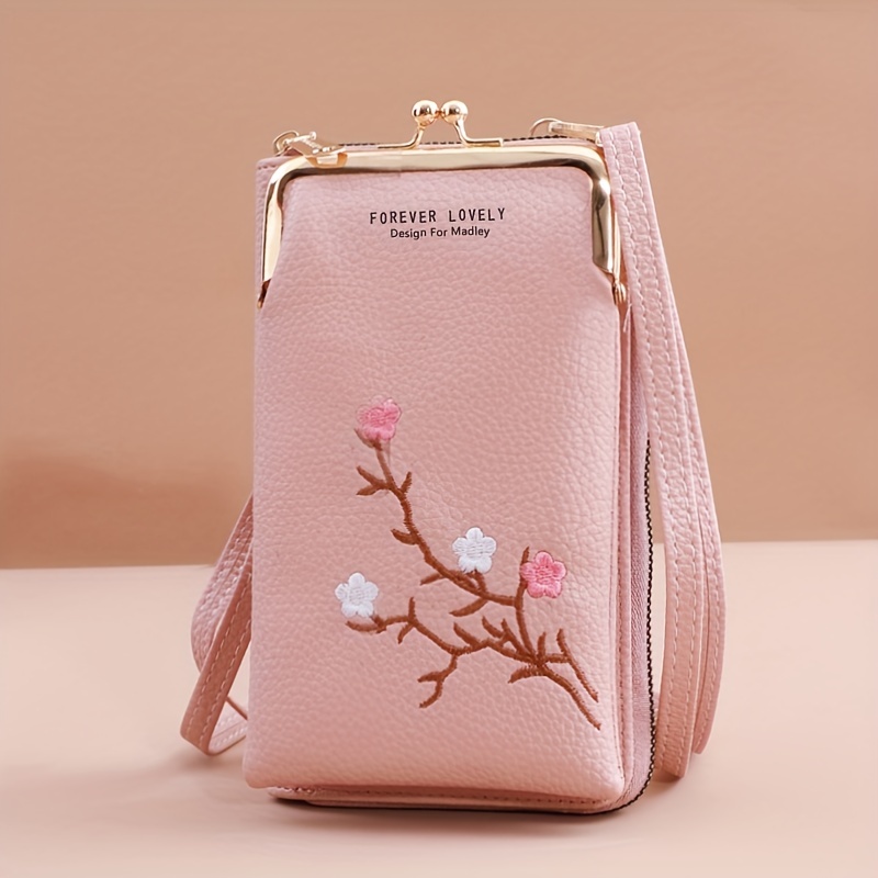 Flower Embroidery Coin Purse, Fashion Kiss Lock Wallet, Mini Pu Leather  Card Holder - Temu Germany