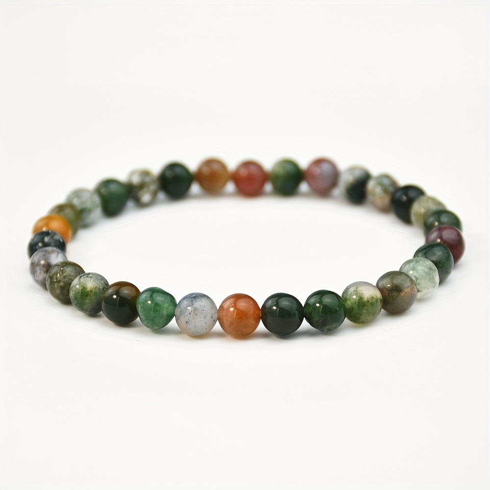 1pc Natural Stone India Agate Beaded Elastic Bracelet