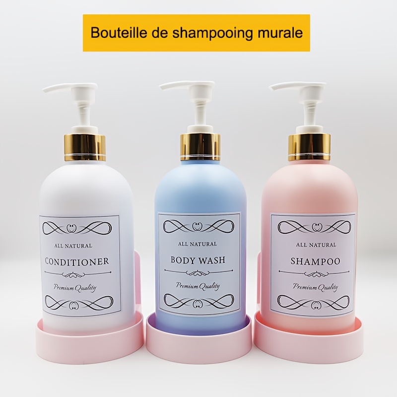Bouteilles de distribution de shampooing et d'après-shampoing - 3 pièces  16.9oz / 500ml plastique vide rechargeable Pompe Lotion Bouteille Récipient  Set, Bleu