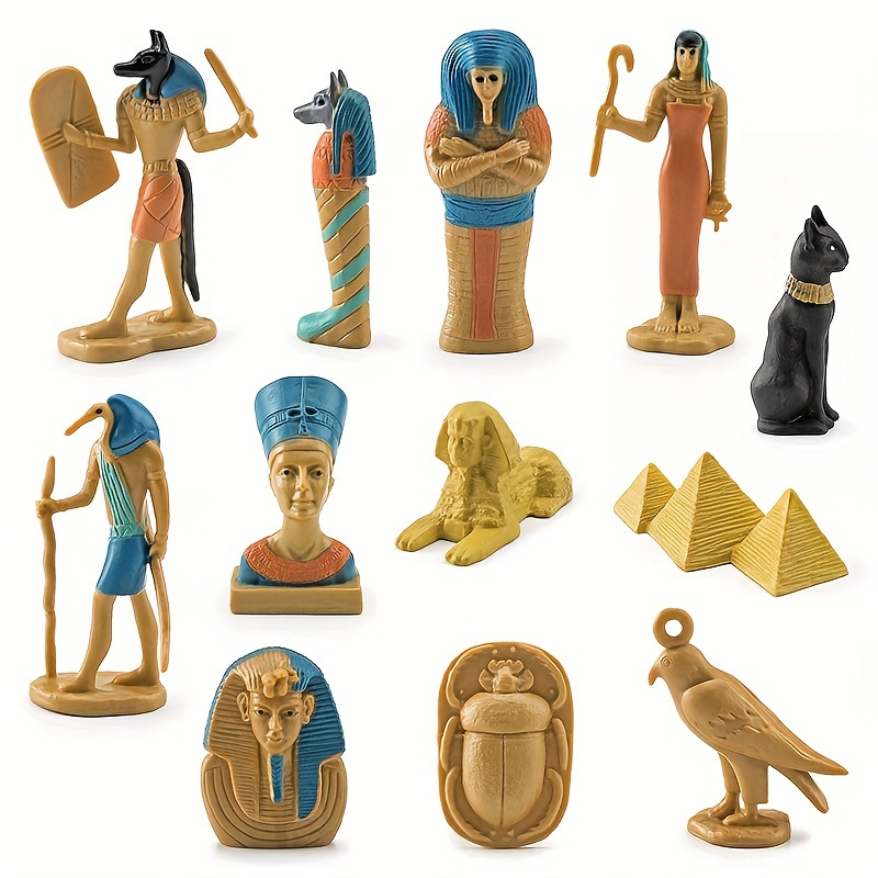 

1 Set Of 12 Simulation Egyptian Pyramid Lion Face Like Box Jack Head Human Body God Toy Model, Suitable For Children Learning Education, Sand Plate Ornament, Desktop Decoration