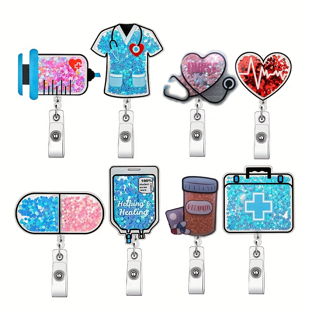 Nurse Doctor Badge Holder Retractable Badge Reel Glitter - Temu