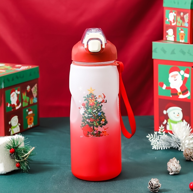 1pc 600ml Christmas patterned plastic sports water bottle, suitable for  outdoor travel and camping