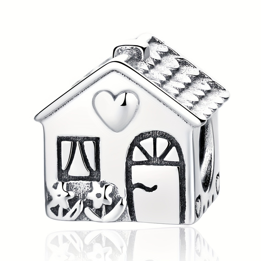925 Silver House Shape Bead Charm for DIY
