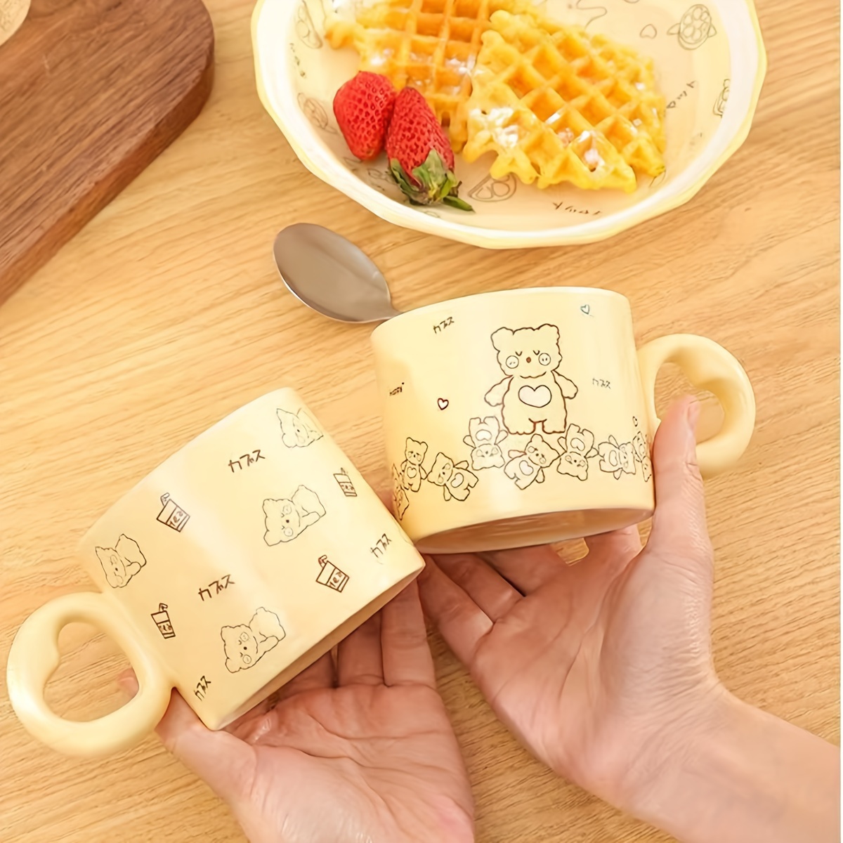 1pc, Home And Aesthetics Coffee Mug With Bear Lid And Spoon, 400ml/14oz  Glossy Ceramic Coffee Cups, Cute Kawaii Couple Water Cups, Summer Winter  Drink