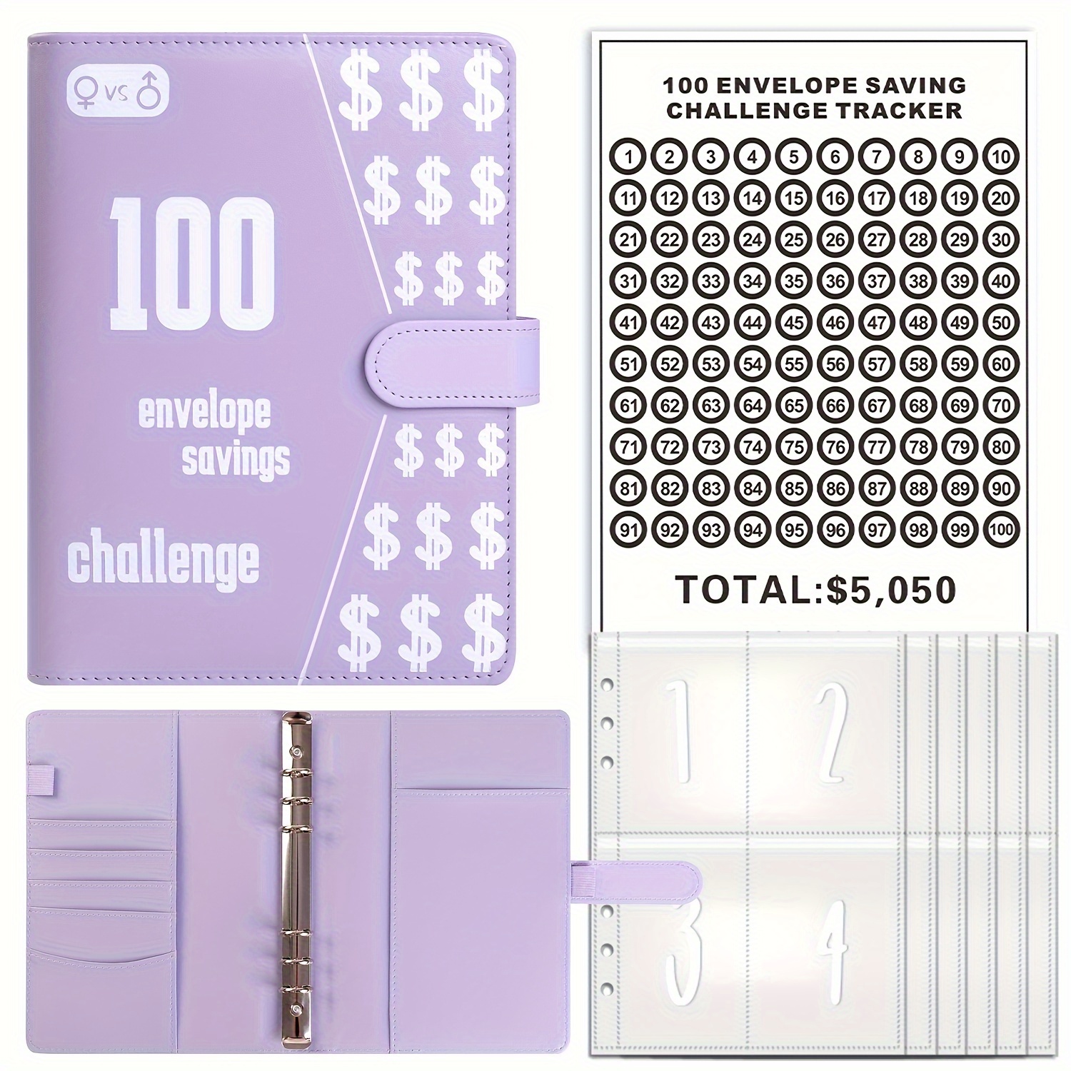 Classeur 100 Envelope Challenge, 2023 Nouveau moyen facile et amusant  d'économiser 5 050 $, classeur de défis d'épargne, livre d'épargne avec