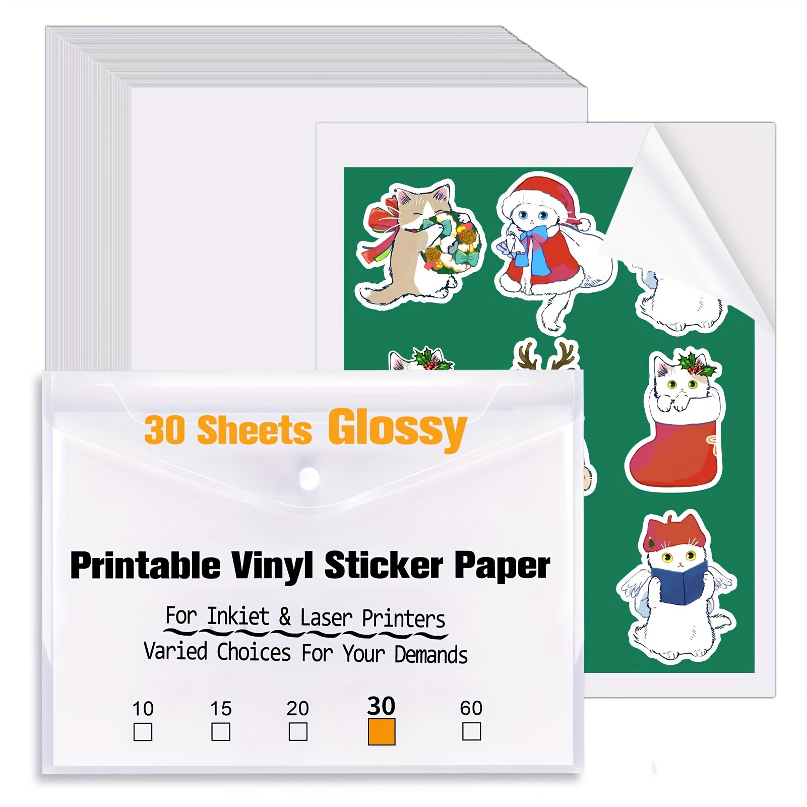 Lot de 50 feuilles de papier autocollant en vinyle imprimable pour  imprimante laser – Blanc brillant – Papier autocollant imperméable – Format  lettre